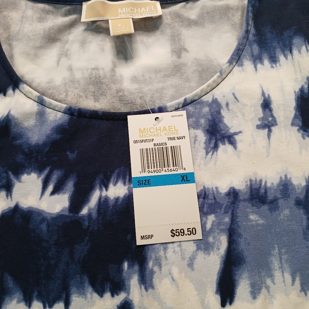 Michael Kors Blue and White Relaxed Cut Out T-Shirt - Picture 3 of 9